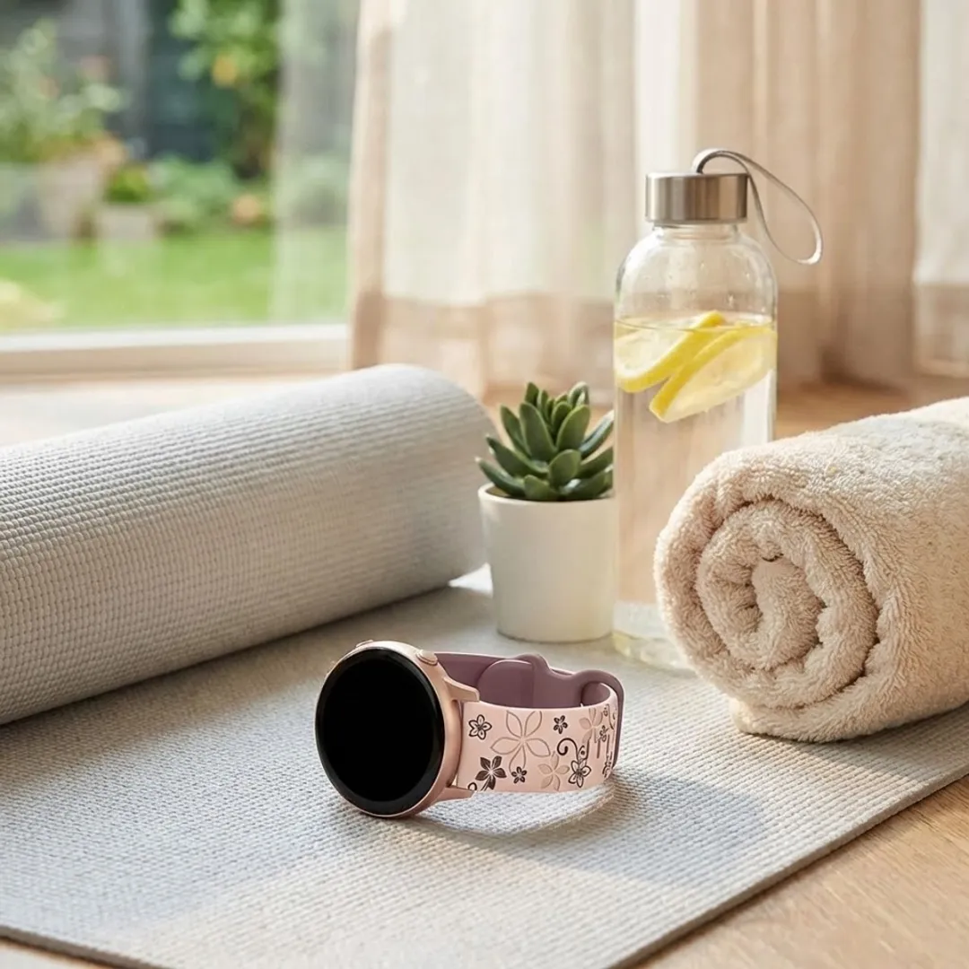 NUVEX Roze Zand Paars Silicone Horlogeband 20mm - Bloemenpatroon - One size