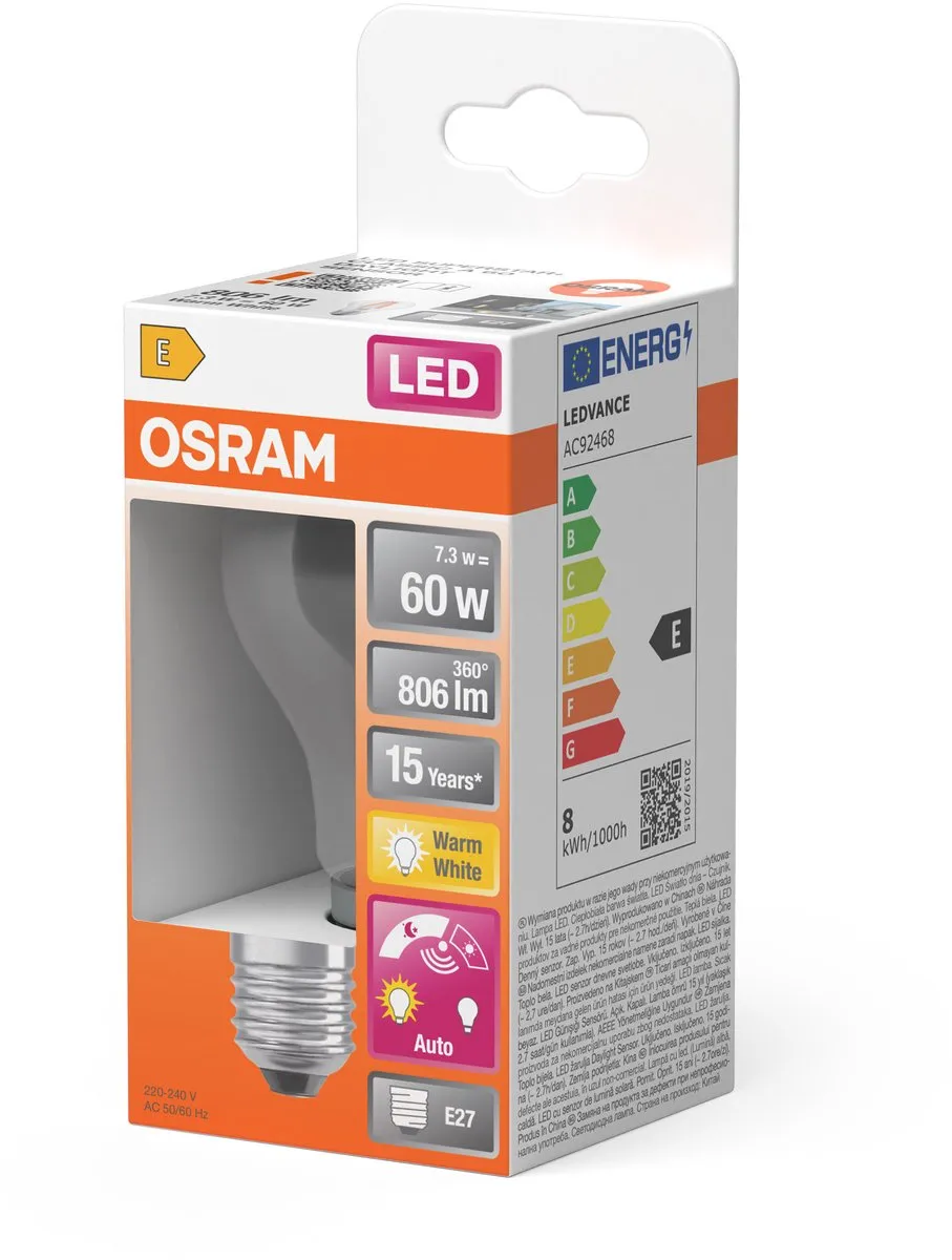 Osram LED-lamp E27 7.3W Warmwit 2700K - Helder glas