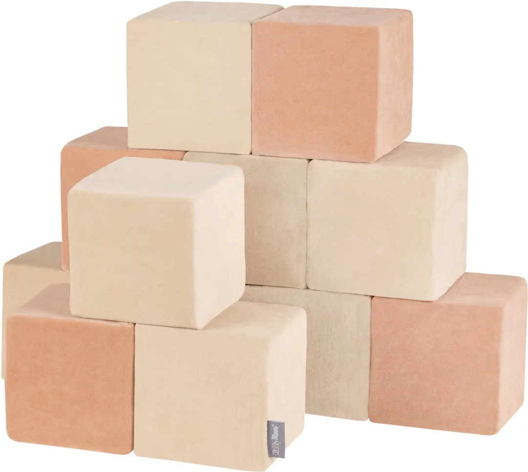 KiddyMoon Soft VELVET Blokken 14cm - 6 Stuks - Zandbeige/Woestijnroze