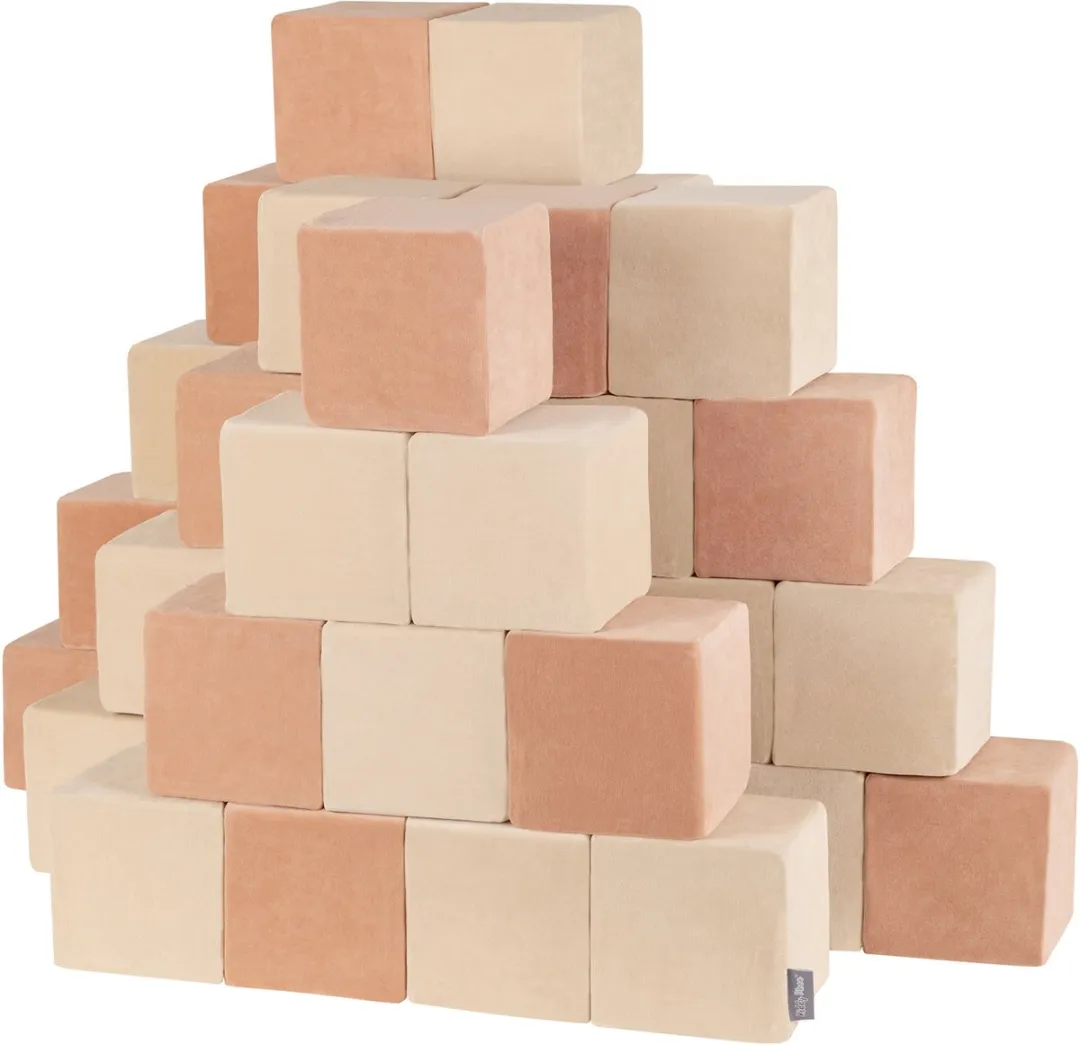 KiddyMoon Soft VELVET Blokken 14cm - 6 Stuks - Zandbeige/Woestijnroze