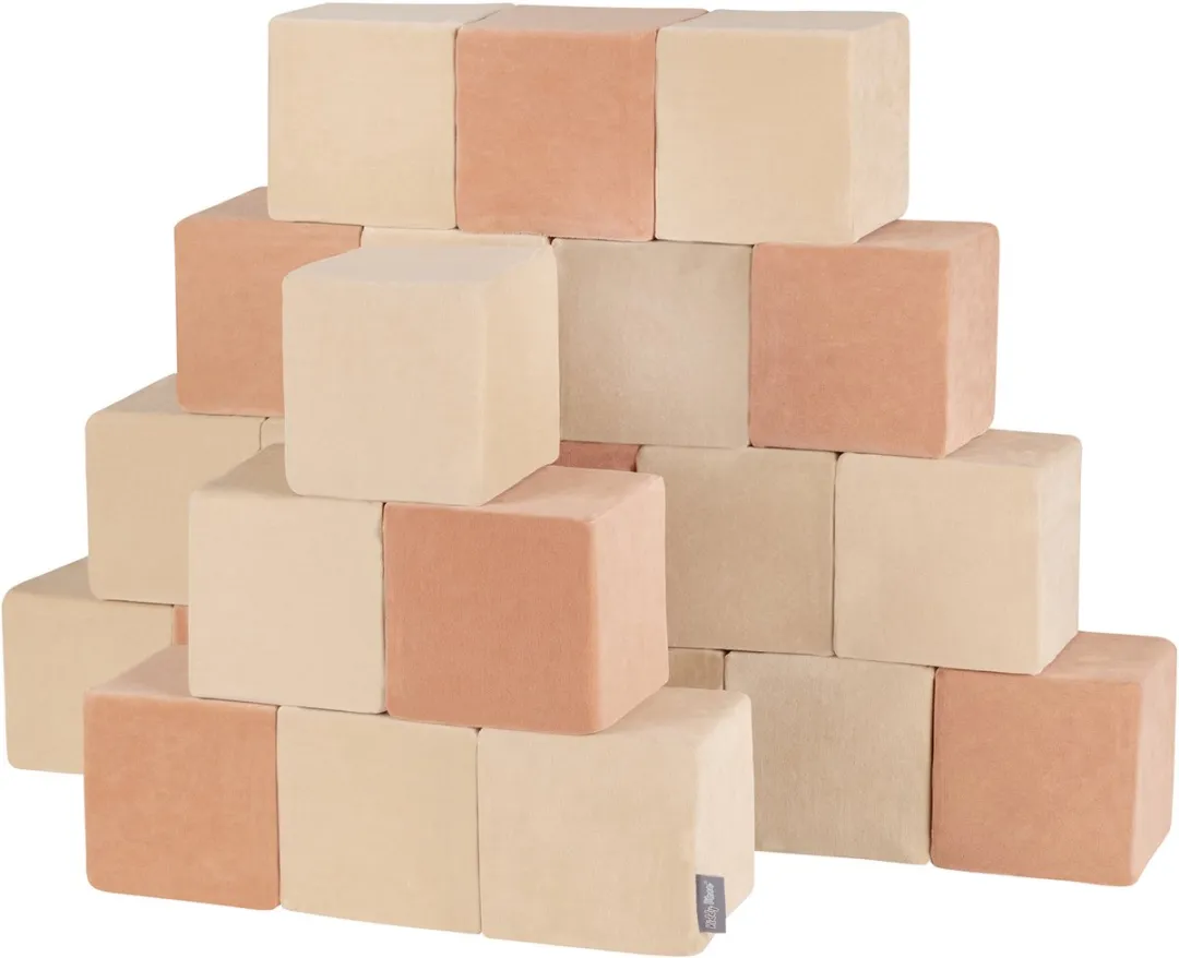 KiddyMoon Soft VELVET Blokken 14cm - 6 Stuks - Zandbeige/Woestijnroze