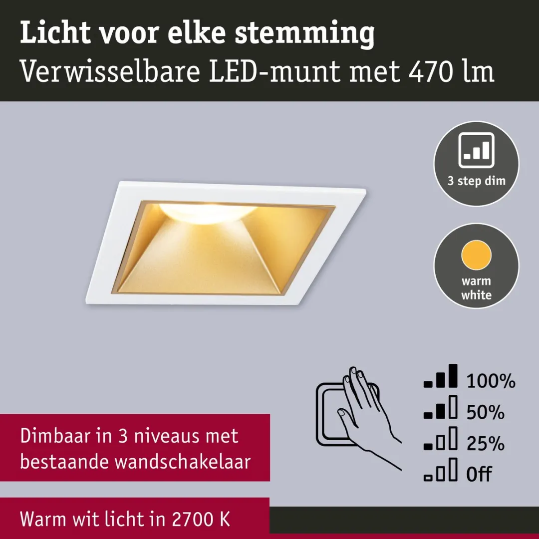 Paulmann LED-inbouwlamp Cole Coin 3x6W 3-Step-Dim - 3x470lm 2700K - Wit/Goudmat - afbeelding 6 van 6