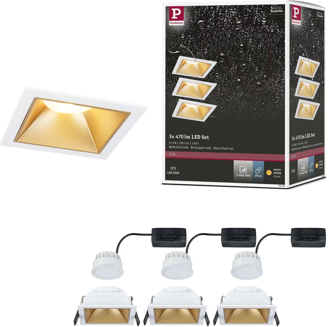 Paulmann LED-inbouwlamp Cole Coin 3x6W 3-Step-Dim