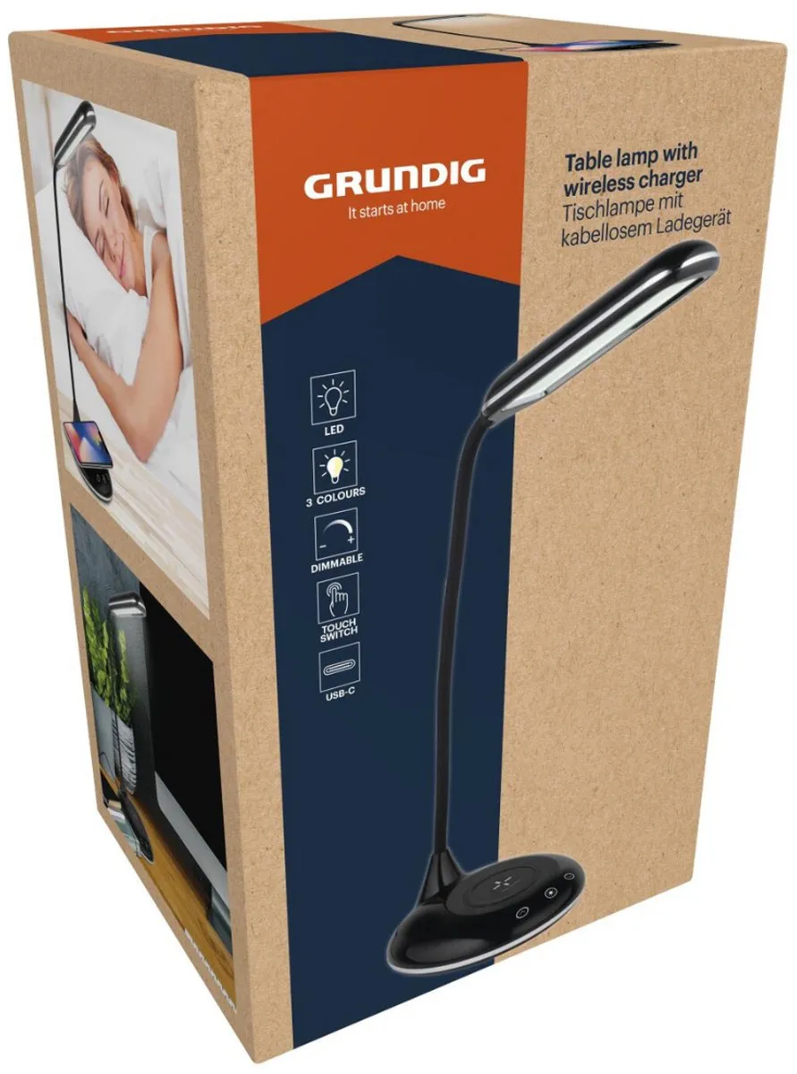 Grundig Tafellamp met Draadloze Oplader - LED Dimbaar Zwart