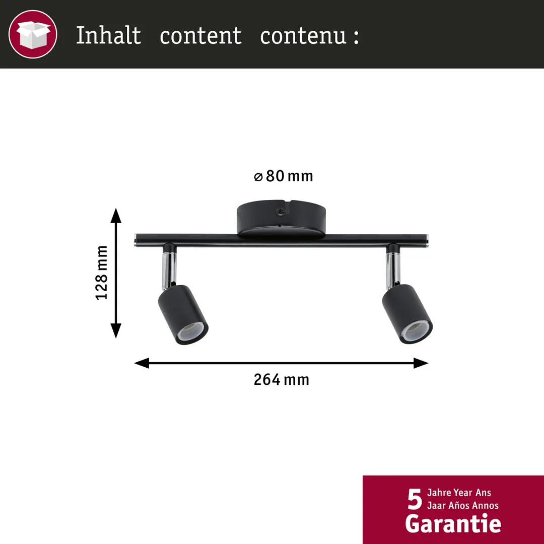 Paulmann Spotlight Carolina IP44 GU10 2x10W - Antraciet/Chroom - afbeelding 6 van 6