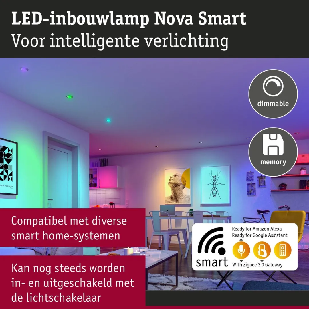 Paulmann Nova Coin LED Inbouwlamp 84mm 50° RGBW+ 6W 500lm - Staal geborsteld