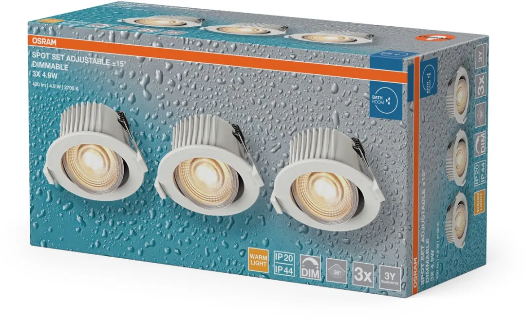 Osram LED Inbouwspot DIM IP44 4.9W Warm Wit - 3 Stuks
