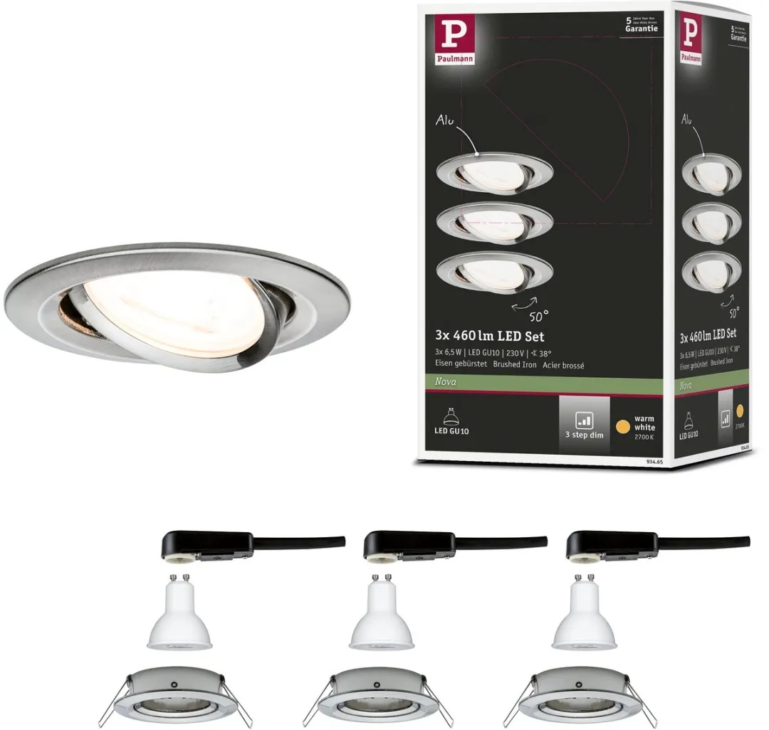Paulmann LED-inbouwlamp Nova Basisset 3x6,5W 460lm 2700K