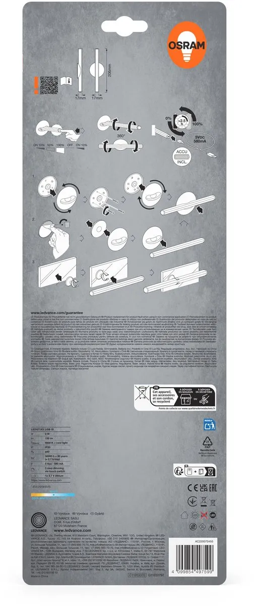 Osram LEDSTIXX USB Lichtstaaf - 150lm 4000K Zilver - afbeelding 5 van 6