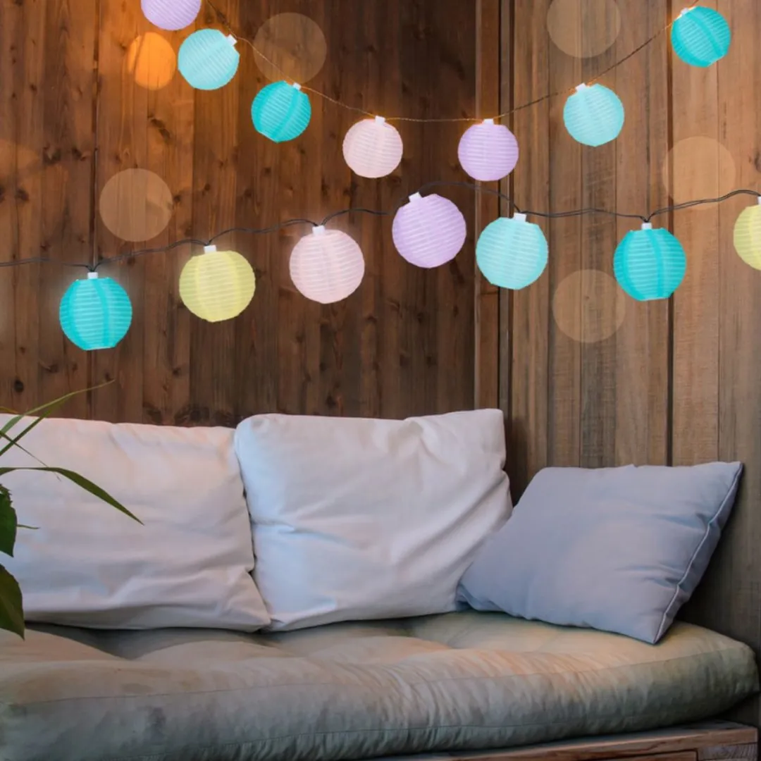 Grundig Solar Lampionnenslinger 240cm - 10 LED Multicolor - IP44 - Geel/Blauw/Paars