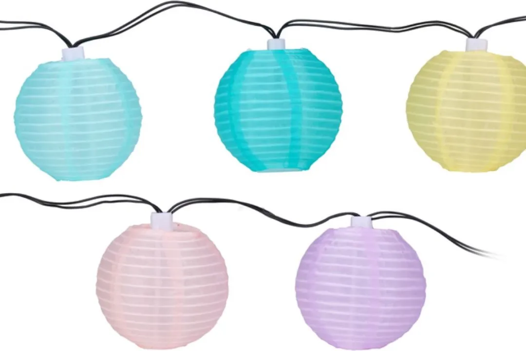 Grundig Solar Lampionnenslinger 240cm - 10 LED Multicolor - IP44 - Geel/Blauw/Paars