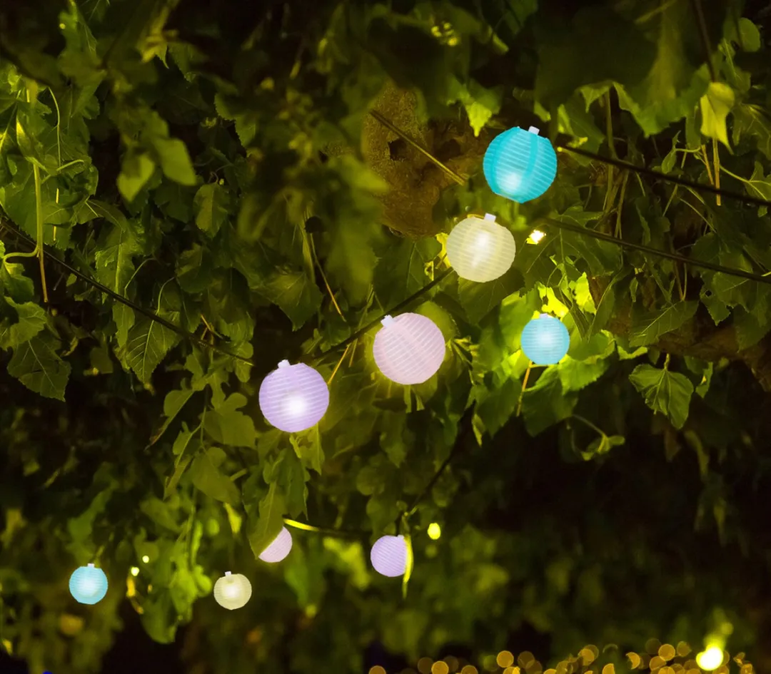 Grundig Solar Lampionnenslinger 240cm - 10 LED Multicolor - IP44 - Geel/Blauw/Paars