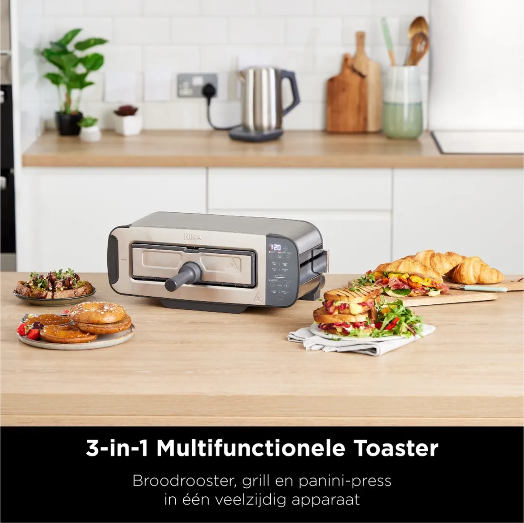 Ninja Foodi 3-in-1 ST202EU Toaster/Gril/Panini - 2400W - 2 Sandwiches - Grijs