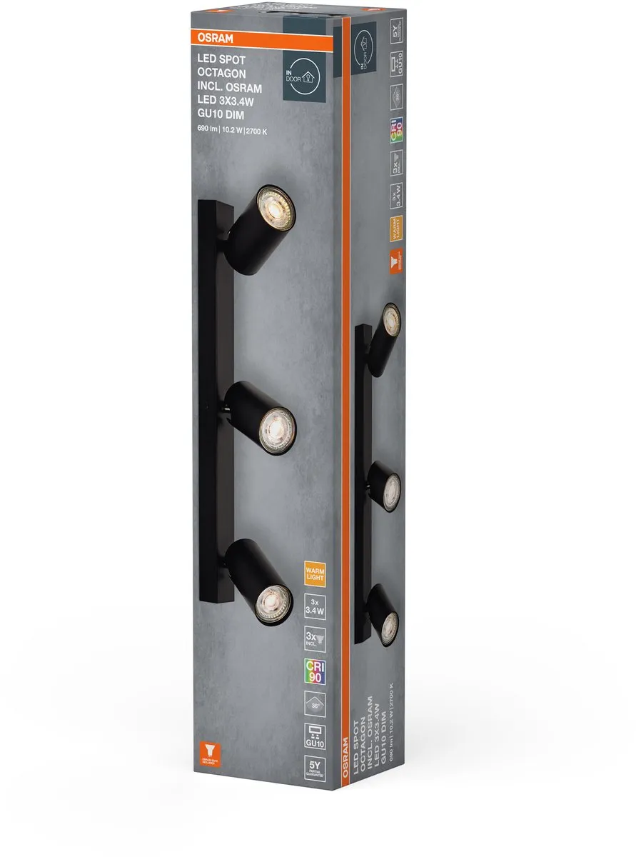 Osram LED Spot Octagon GU10 3x3,4W - Zwart - 690lm