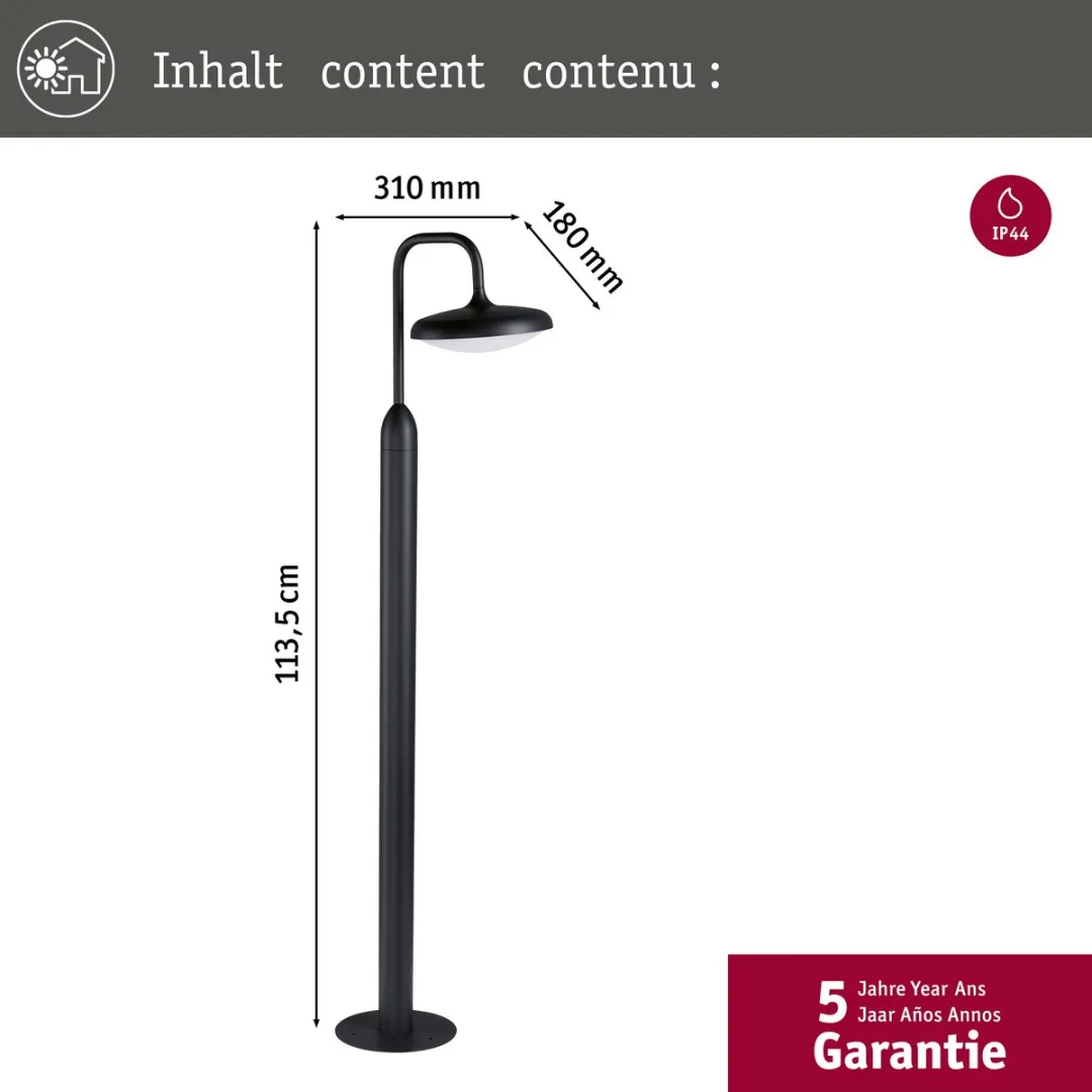 Paulmann Nostro LED-bolderlamp 10W 900lm IP44 - Antraciet