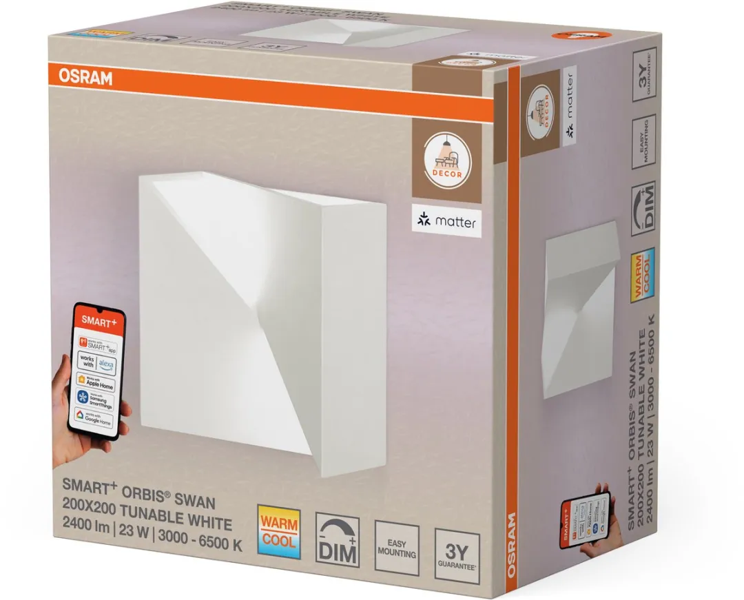Osram SMART+ Matter Wall Swan LED Wandlamp 23W - Wit 200x200mm