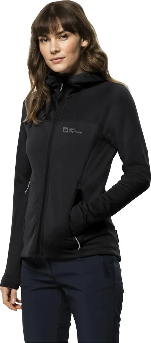 Jack Wolfskin Hirschberg Hooded FZ Dames Fleece - Zwart S - afbeelding 2 van 4