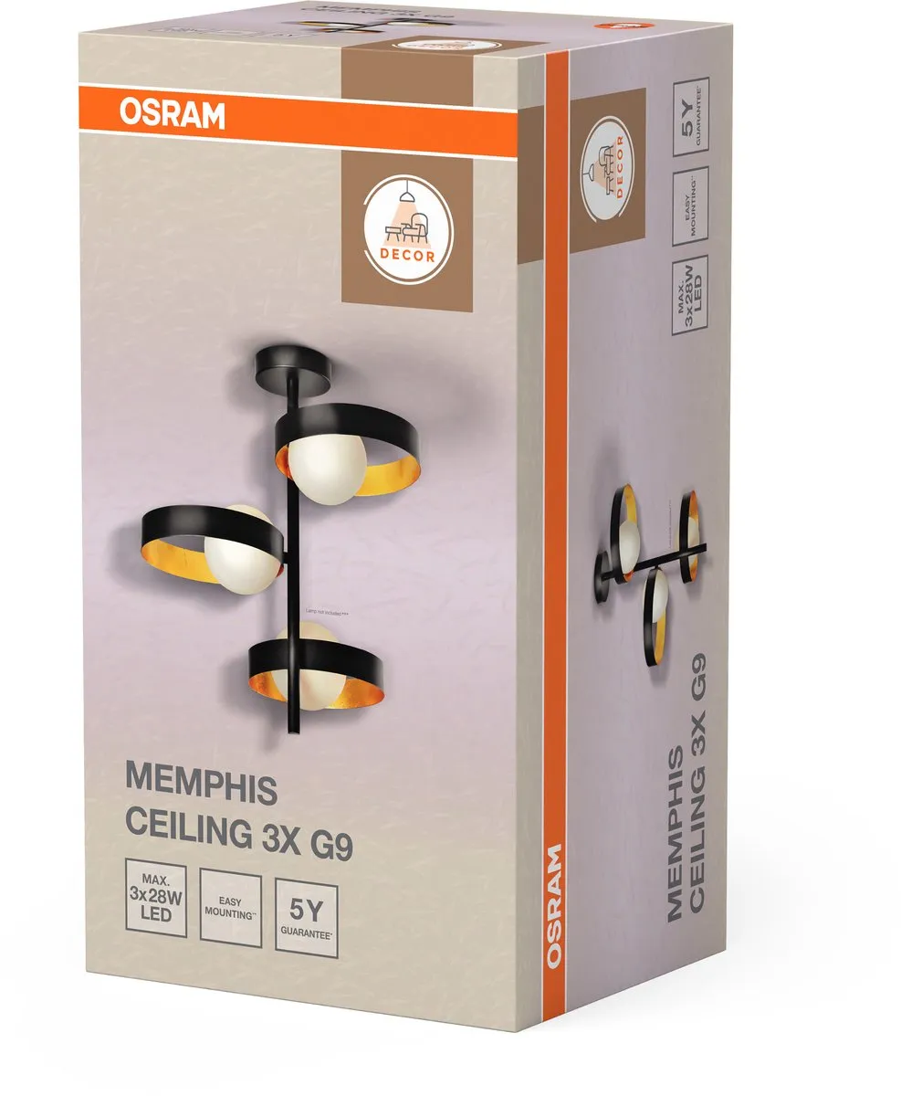 Osram Decor Memphis Plafondlamp 315cm - Zwart/Goud