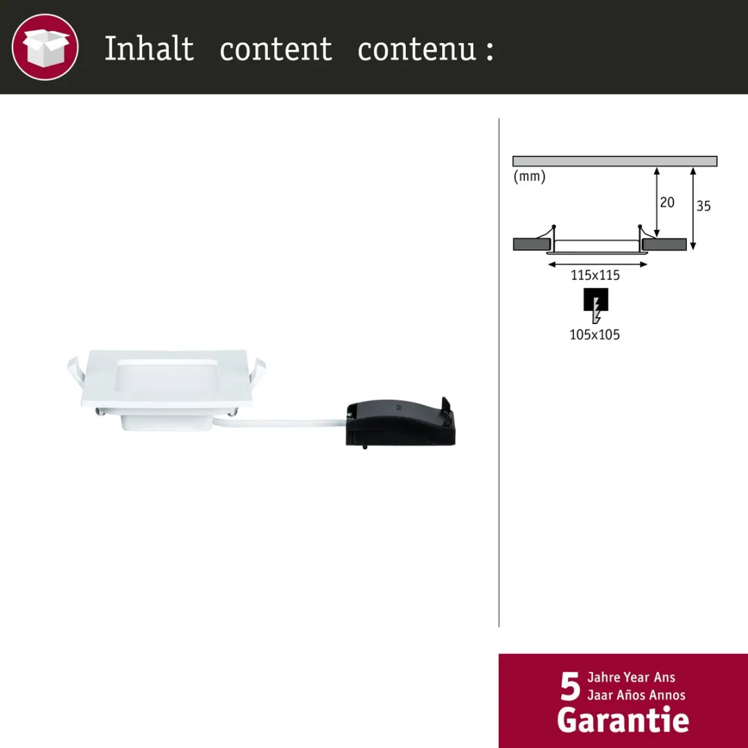 Paulmann LED Inbouwpaneel IP44 6W 390lm 4000K - 115x115mm Wit