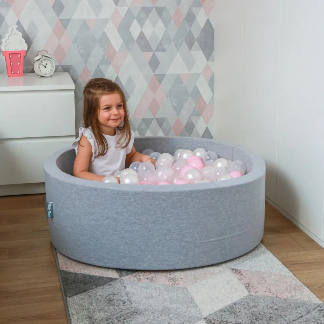 KiddyMoon Ballenbad 90x30cm - 300 Ballen ∅7cm - Lichtgrijs/Rozig/Parelmoer/Transparant