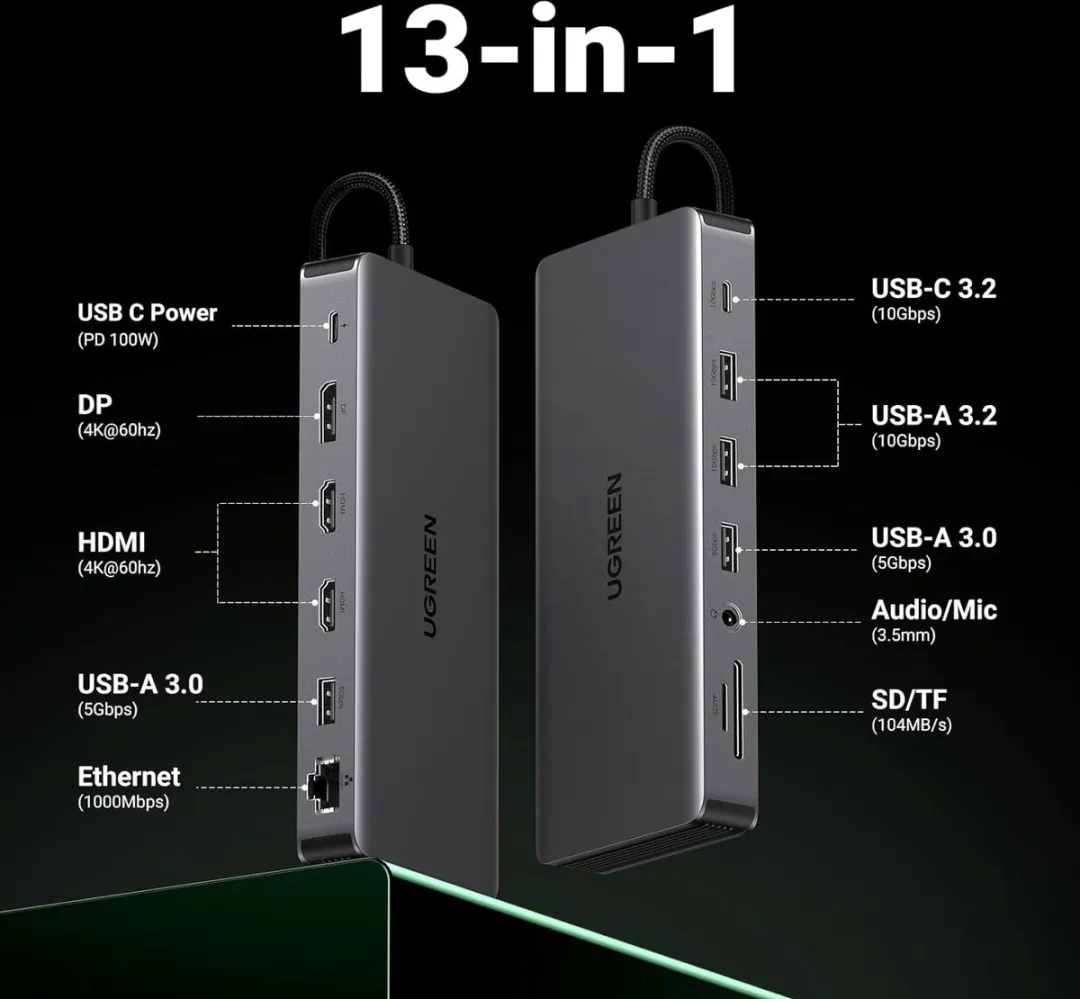 Ugreen Revodok Pro 313 Docking Station 100W PD - Grijs - afbeelding 6 van 6