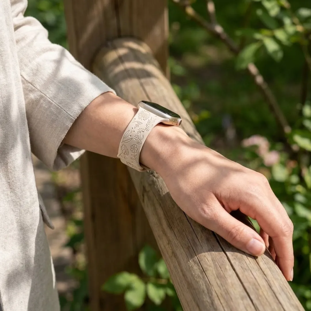 NUVEX Silicone Horlogebandjes Set 6 Stuks - Bloemgravure - Apple Watch 38-42mm - afbeelding 6 van 6