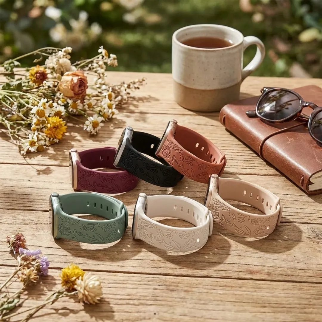NUVEX Silicone Horlogebandjes Set 6 Stuks - Bloemgravure - Apple Watch 38-42mm