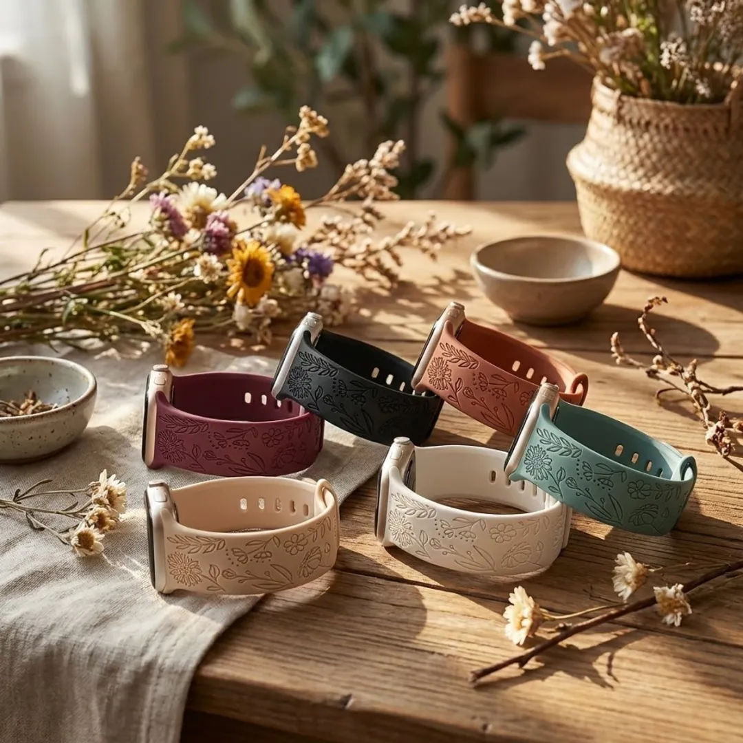 NUVEX Silicone Horlogebandjes Set 6 Stuks - Bloemgravure - Apple Watch 38-42mm