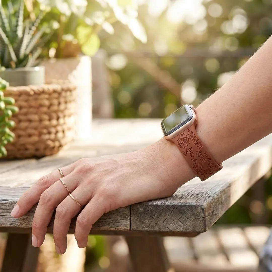 NUVEX Silicone Horlogebandjes Set 6 Stuks - Bloemgravure - Apple Watch 38-42mm