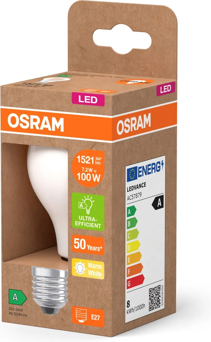 Osram LED Superstar Classic A100 E27 7,2W 1521lm Warm Wit - afbeelding 6 van 6