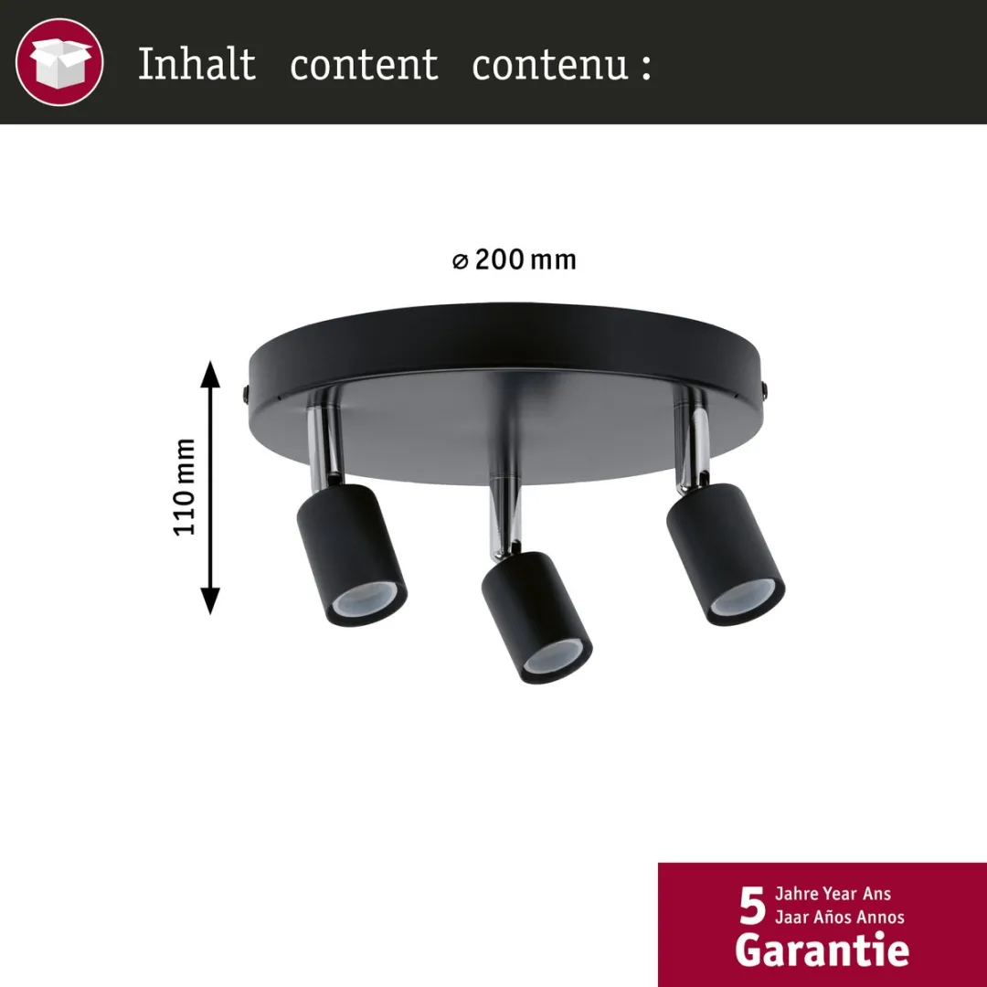 Paulmann Spotlight Carolina IP44 GU10 3x10W - Antraciet/Chroom - afbeelding 6 van 6