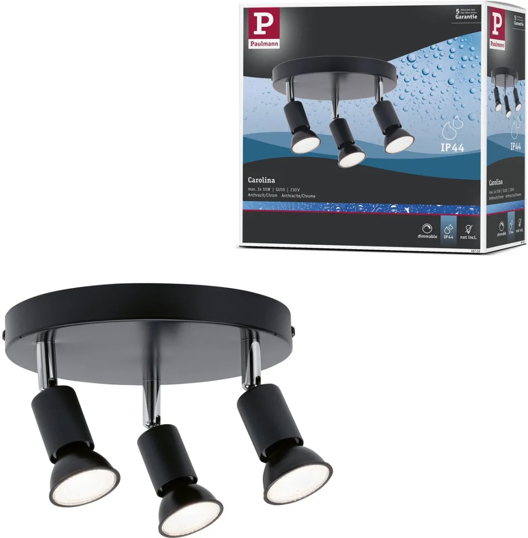 Paulmann Spotlight Carolina IP44 GU10 3x10W - Antraciet/Chroom