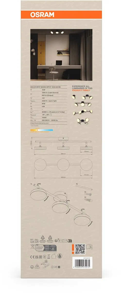 Osram Decor Spot Moon 3Spot LED Lamp - Zwart - afbeelding 6 van 6