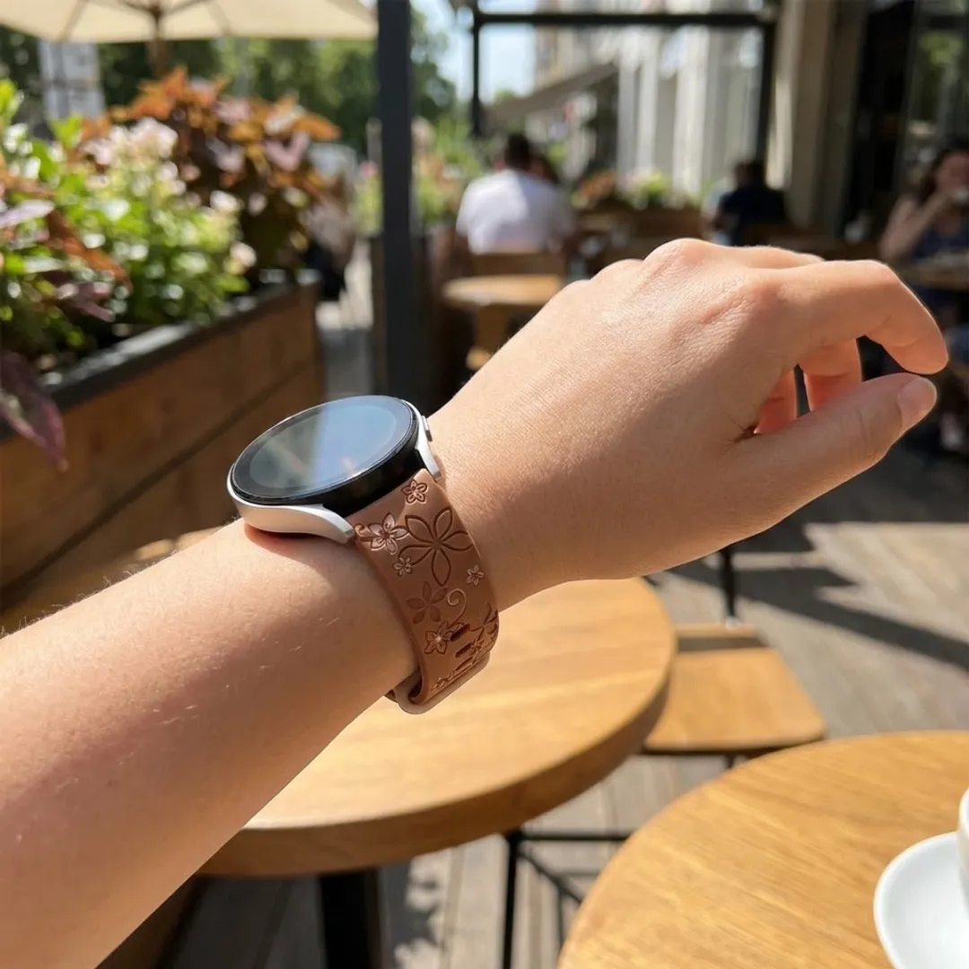 NUVEX Bruin Melkthee Silicone Horlogeband 20mm - Bloemenpatroon