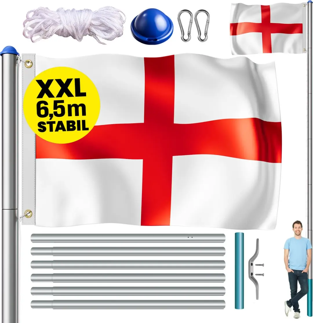 Monzana Vlaggenmast Aluminium 650cm - Engeland Vlag - afbeelding 2 van 2