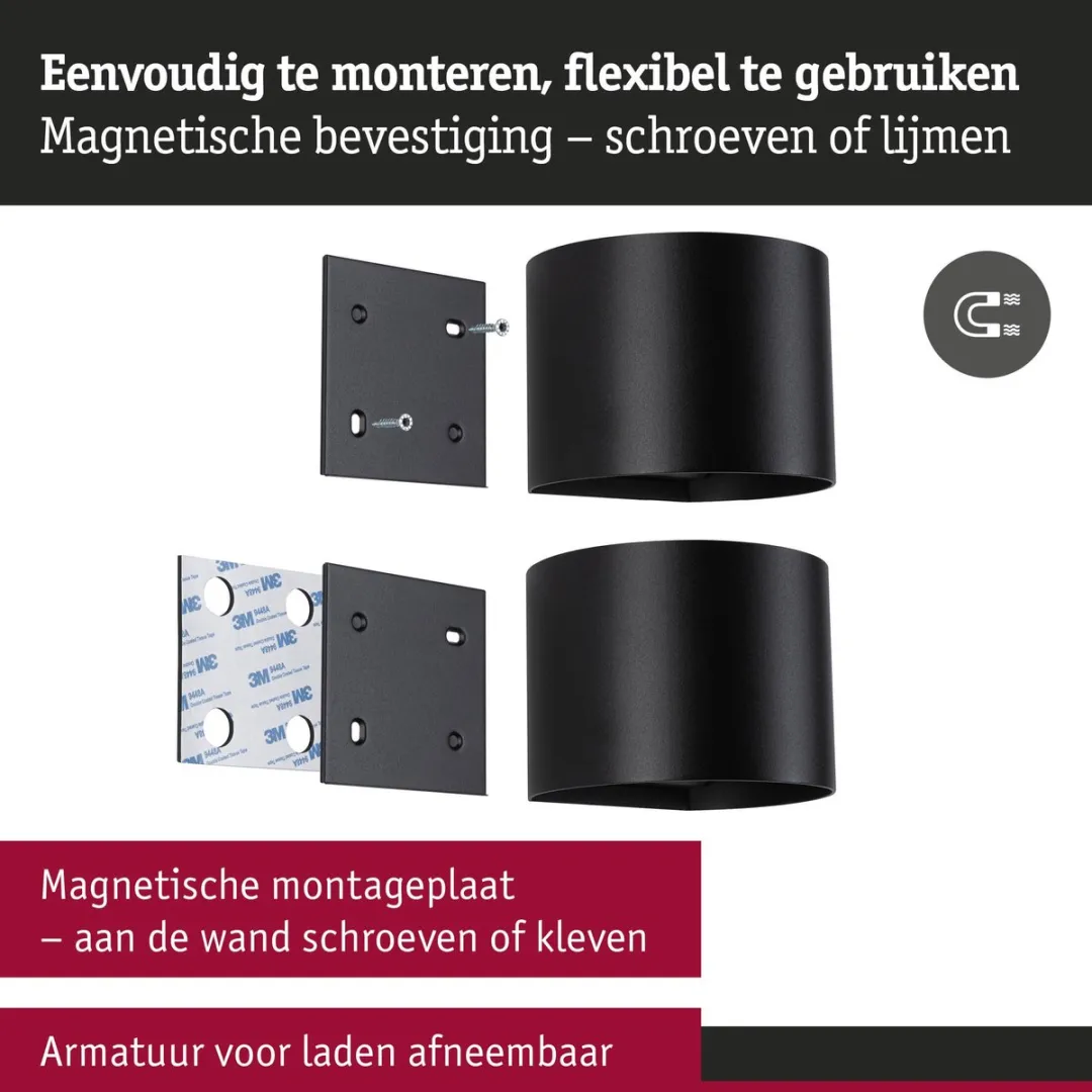 Paulmann Nyora LED Wandlamp 2x1W 3000K - Zwart - afbeelding 6 van 6