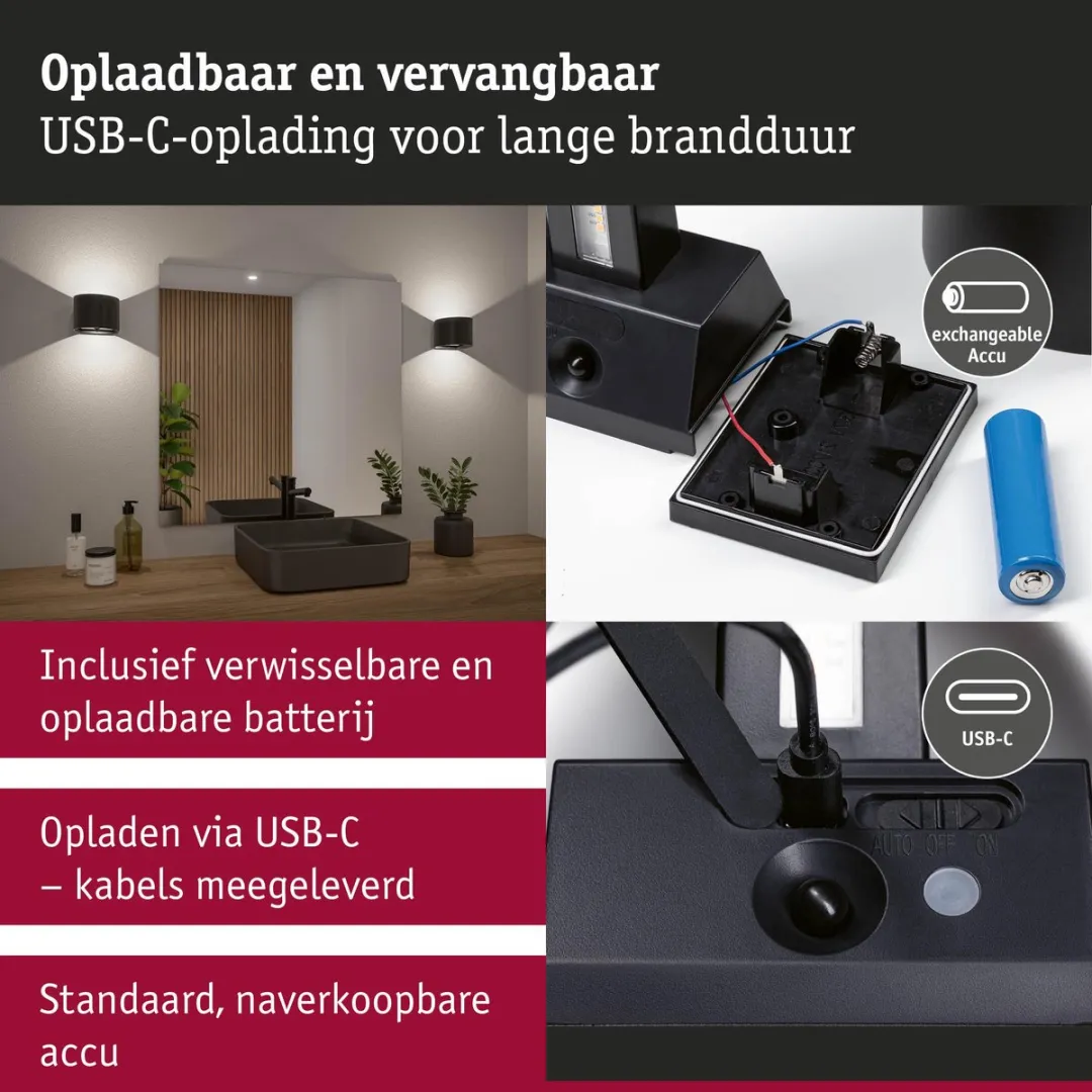 Paulmann Nyora LED Wandlamp 2x1W 3000K - Zwart