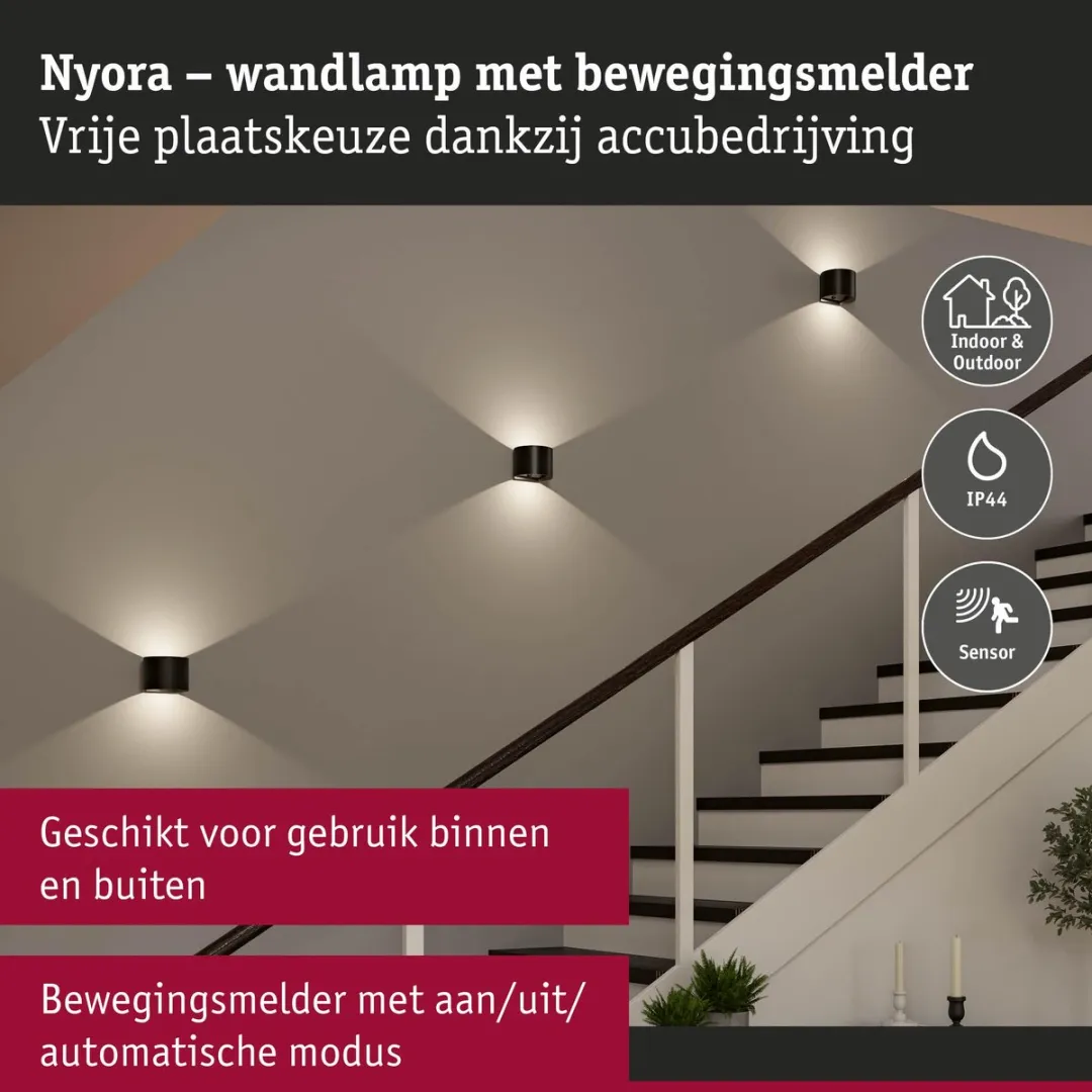 Paulmann Nyora LED Wandlamp 2x1W 3000K - Zwart