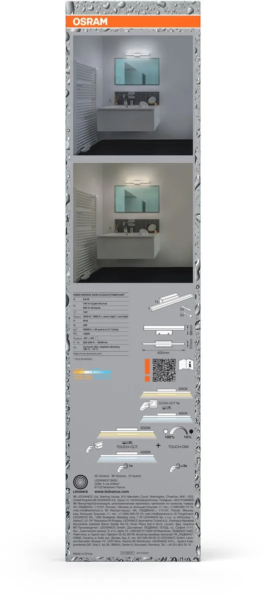 Osram Orbis Mirror 40cm Spiegelwandlamp - 6,8W 650lm IP44 - Wit