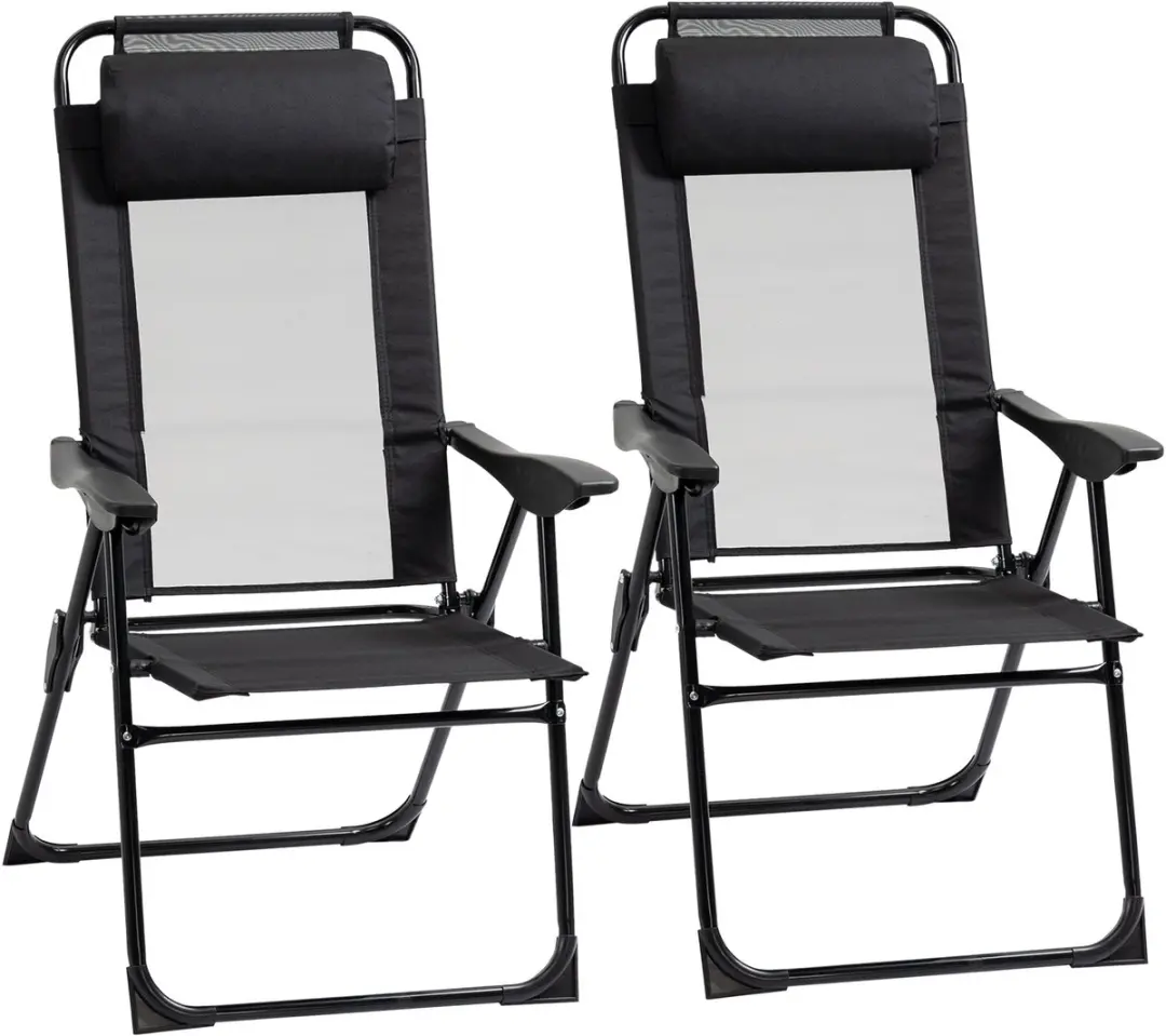 Outsunny Campingstoel Set van 2 met Nekkussen en Verstelbare Rugleuning