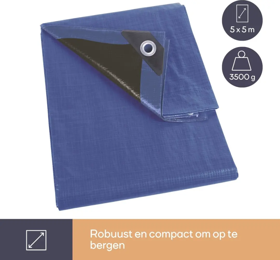 Perel Dekzeil 5x5m 140 g/m² - Blauw/Zwart - afbeelding 6 van 6