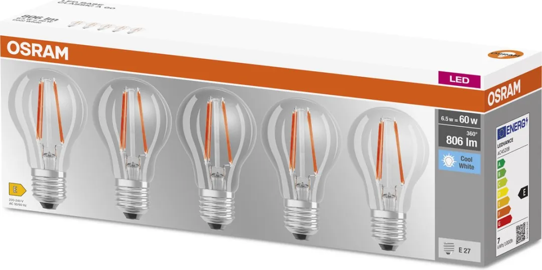 Osram LED-lamp E27 6.5W Neutraalwit - 5 Stuks