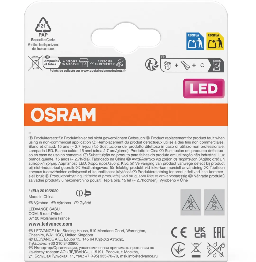 Osram LED Star Mini P40 Filament 3,4W - 2700K - 470lm - 2 Stuks - afbeelding 6 van 6