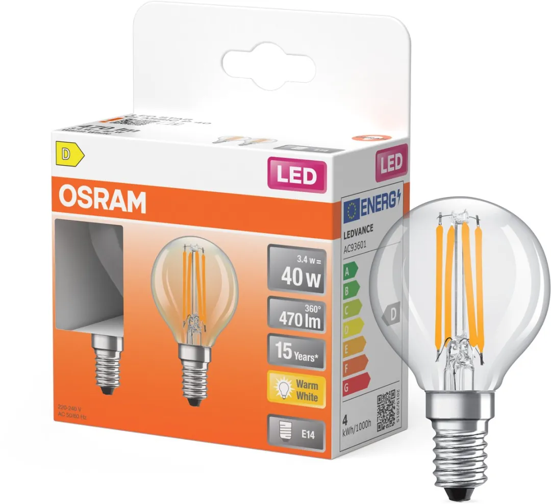Osram LED Star Mini P40 Filament 3,4W - 2700K - 470lm - 2 Stuks - afbeelding 3 van 6