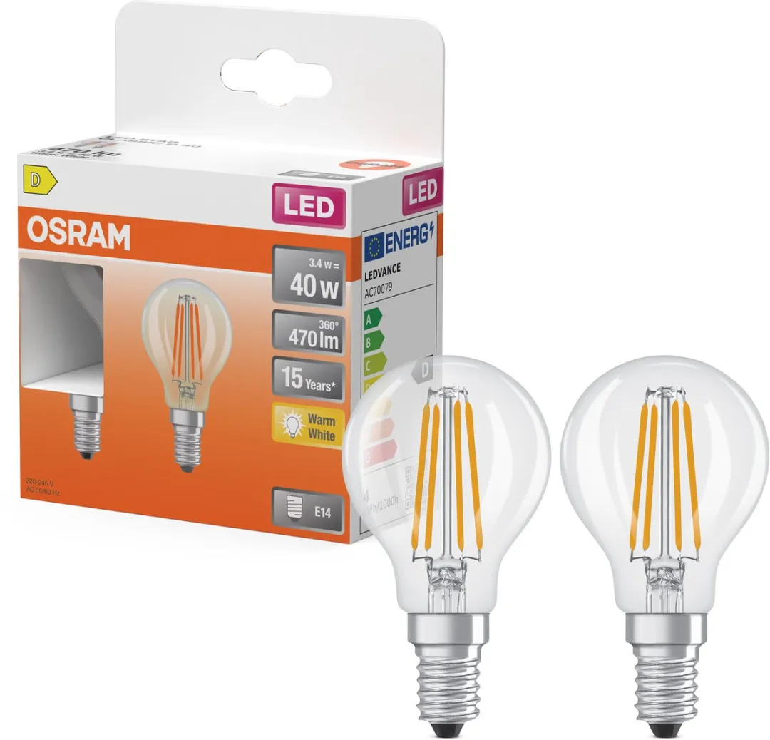 Osram LED Star Mini P40 Filament 3,4W - 2700K - 470lm - 2 Stuks - afbeelding 4 van 6