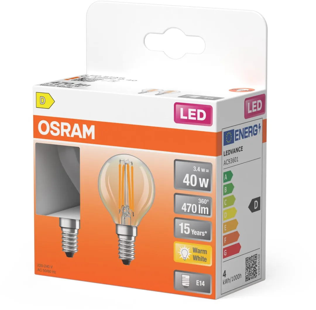 Osram LED Star Mini P40 Filament 3,4W - 2700K - 470lm - 2 Stuks - afbeelding 5 van 6