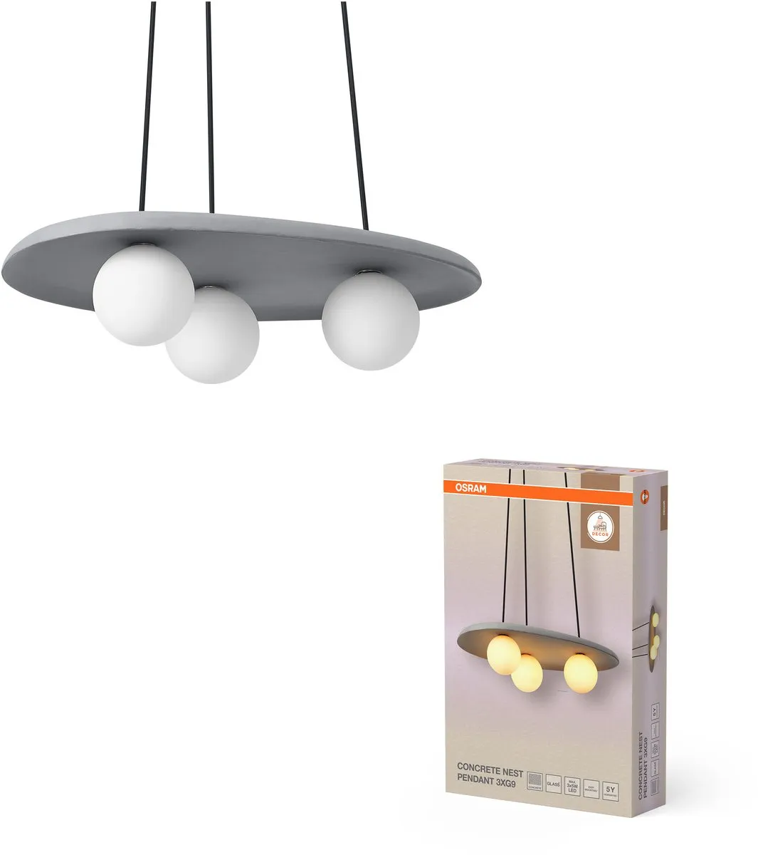 Osram Decor Concrete Nest Hanglamp - 3xG9 - Grijs