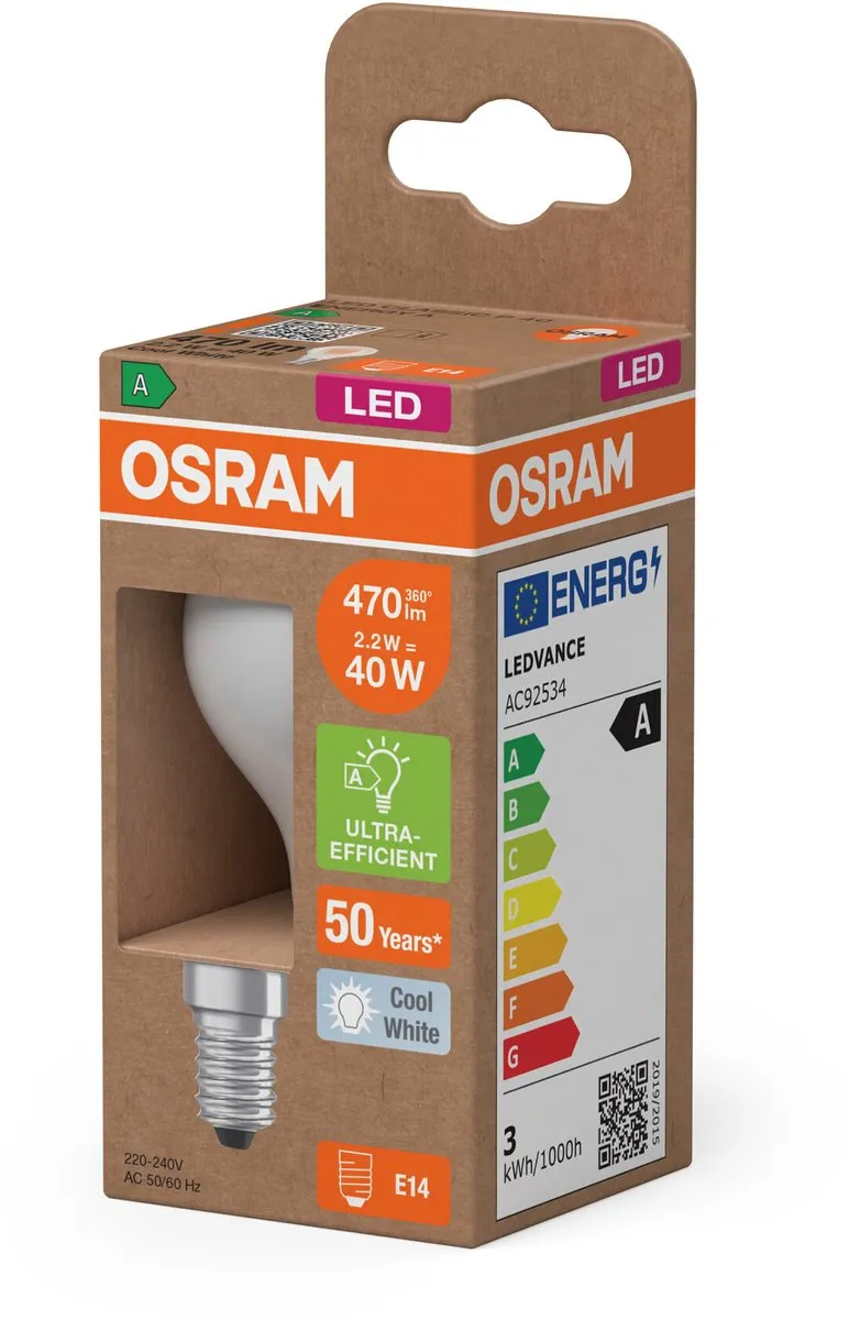Osram LED Classic E14 Peer Filament 2.2W 470lm - Koel wit - afbeelding 6 van 6