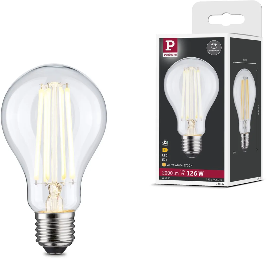 Filament 230 V LED-gloeilamp E27 2000lm 15W 2700K dimbaar Helder