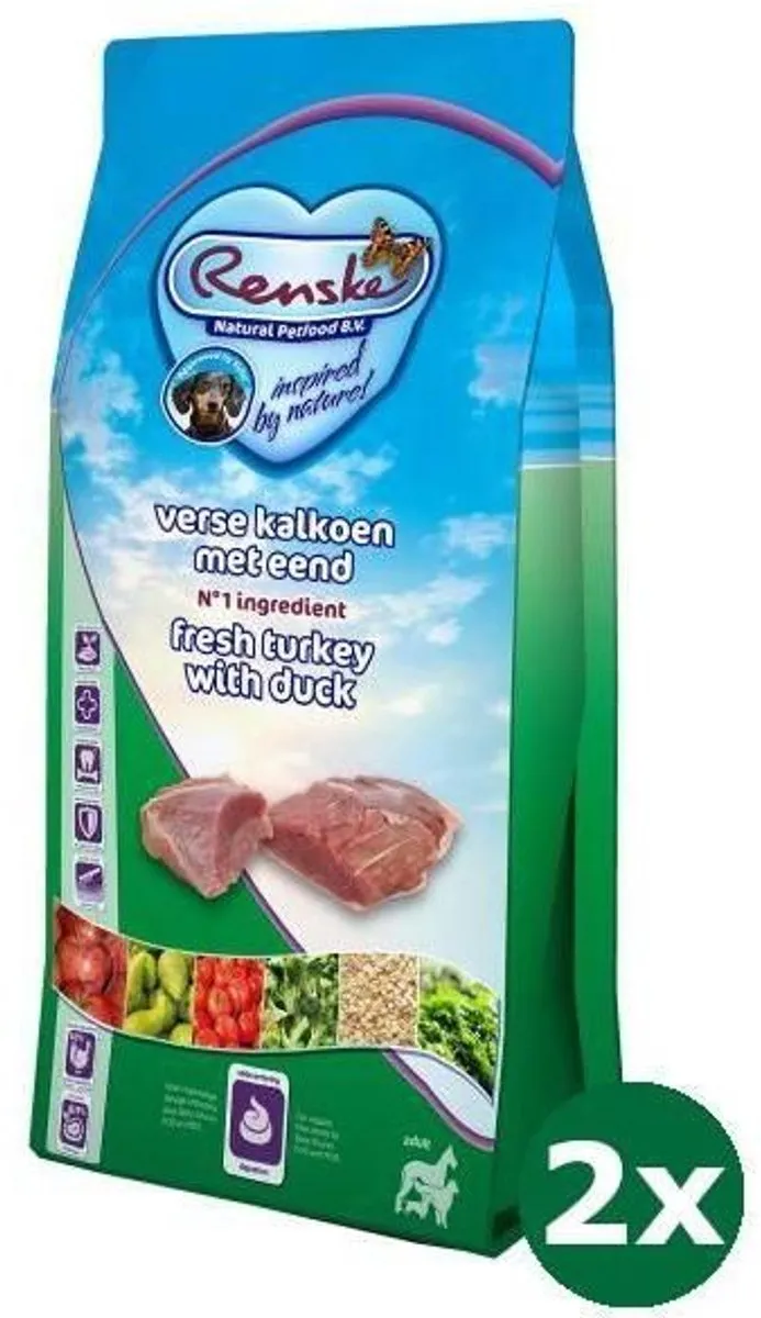 Renske Super Premium Adult Kalkoen/Eend Hondenvoer 2x2kg